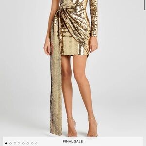 NADINE MERABI One Shoulder Gold Sequin Dress